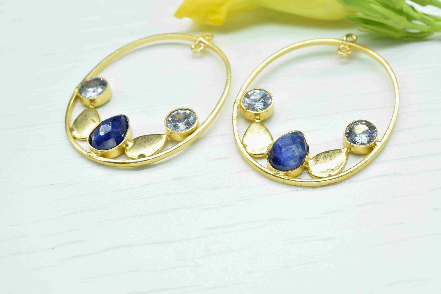 Multi Gemstone Finding Pendant,Blue Sapphire 7x10mm Teardrop Shape Component,Zircon Round Connector,Finding Necklace Component Jewelry,Gift