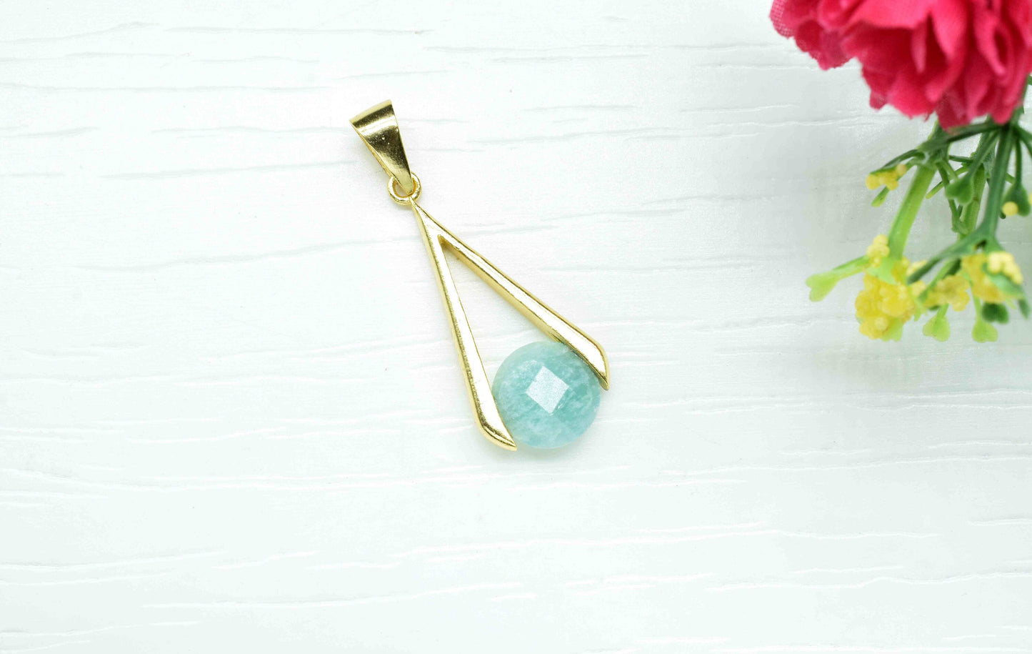 Amazonite Component , Single Bail Charm ,Amazonite Connector Pendant , Gold Plated Connectors , Single Bail Checker Cut Gemstone Connector