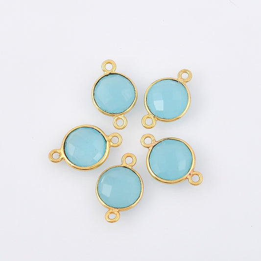 Peru chalcedony 10mm Round Bezel connector,Chalcedony Gold Plated bezel,Peru chalcedony Bezel,Gold Vermeil Bezel,jewelry Gold-Filled bezel
