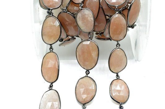 Peach Moonstone Bezel Connector Chain,Peach Moonstone Free form Size Connector Chain,Handmade Bezel Link Chain,Gold Plated Bezel Link Chain