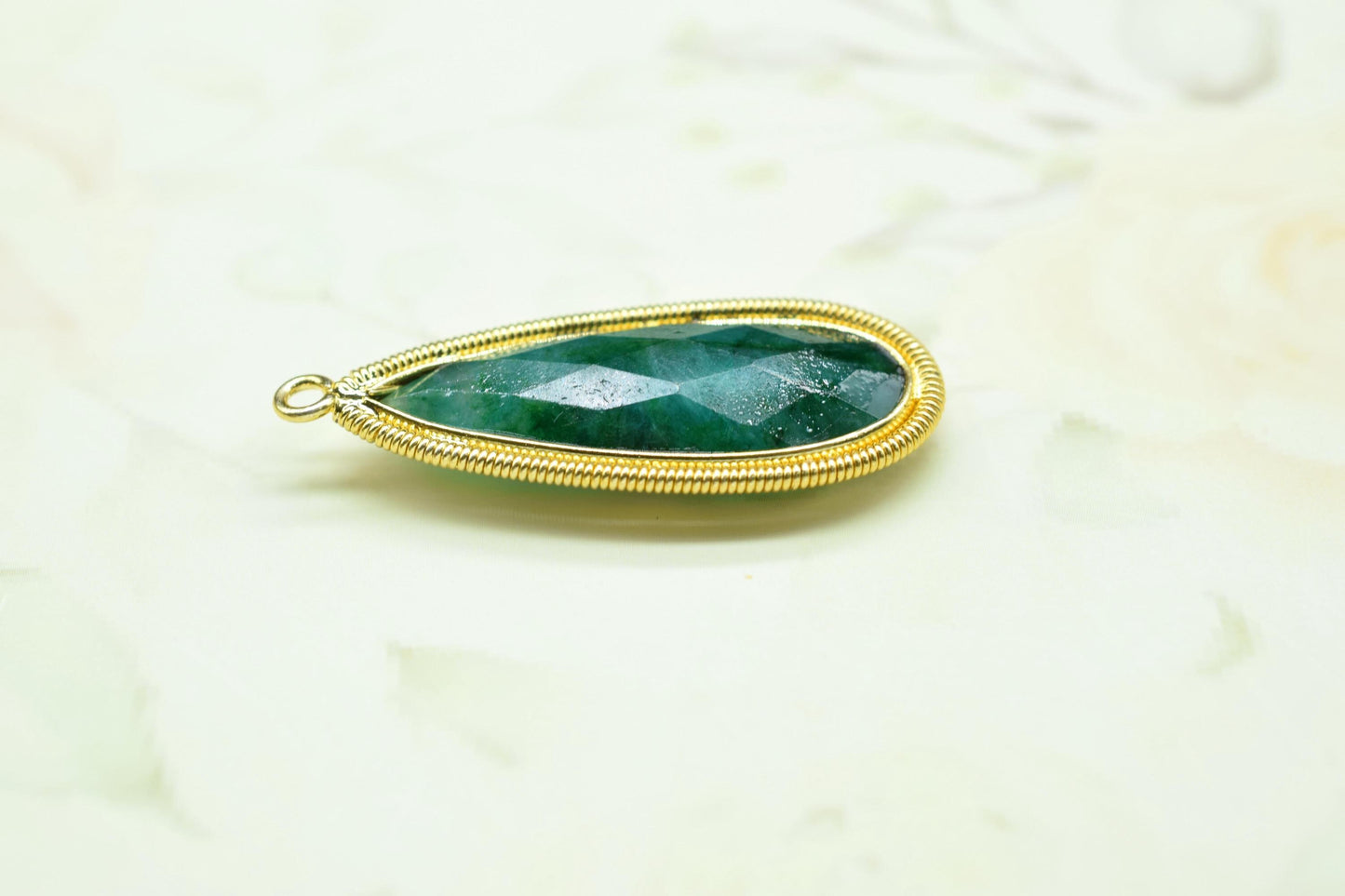 Emerald 10x30mm Charms,Gemstone Bezel connector,Single Bail Pendant Charm,Handmade pendant Jewelry,Teardrop Charms connector,Bday Gift