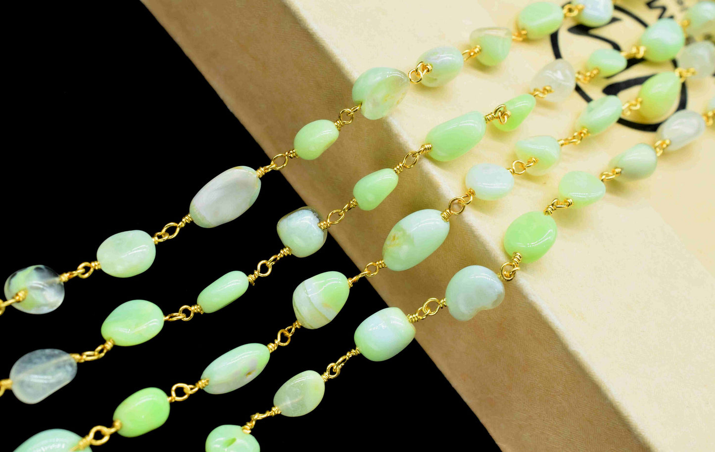 Chrysoprase Gemstone Oval Shape Smooth Bead Chain,Chrysoprase Wire Wrapped Gold Plating rosary,Chrysoprase Beads Link Chain Jewelry,Gift