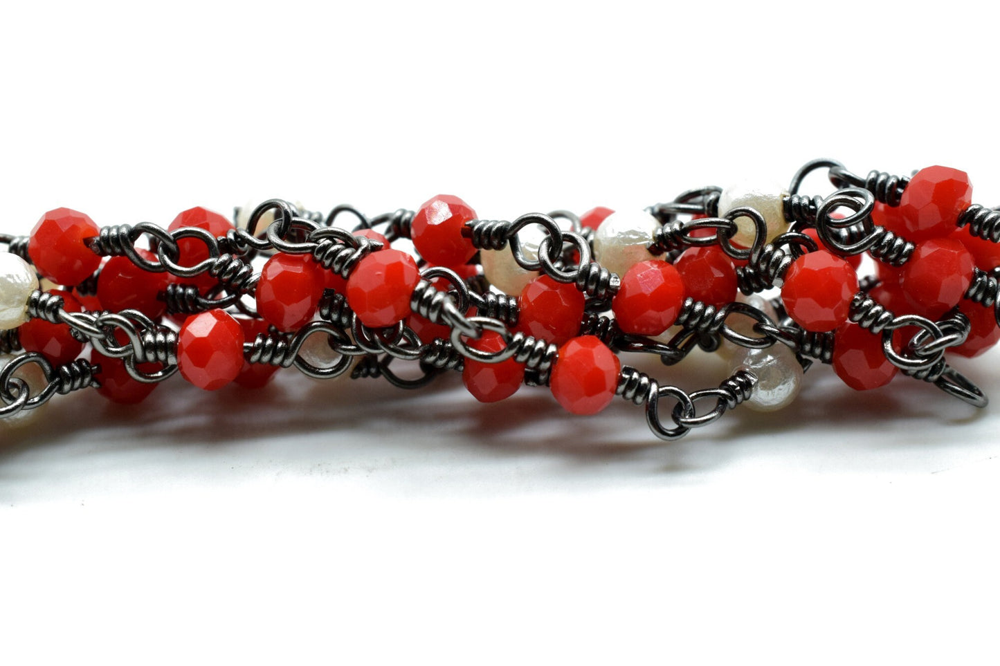 Ruby Chalcedony 3mm Beaded Chain,pearl Wire Wrapped Chain,Ruby Chalcedony Brass chain,Jewelry Making Chain,Beaded rosary chain,pearl chain