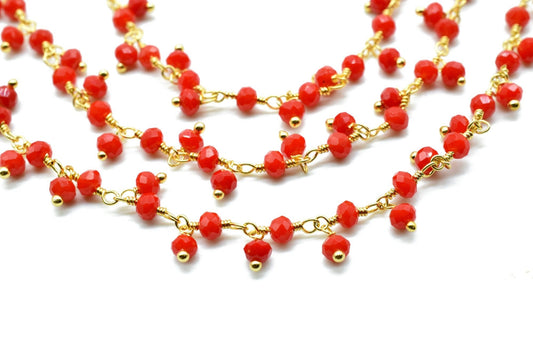 Red coral Cluster Rosary Chain,Handmade Jewelry Making Wire Wrapped Beaded Chain By Foot For Necklace,Exceptional Coral CLUSTER Rosary chain