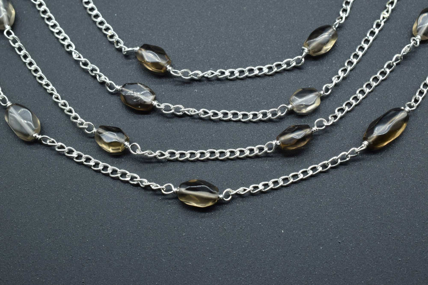 Smoky Oval Shape Rosary,Smoky Quartz Beads Rosary,Jewelry Making Rosary,Smoky Wire Wrapped Rosary,Smoky Briolette Beads,Smoky beaded Chain