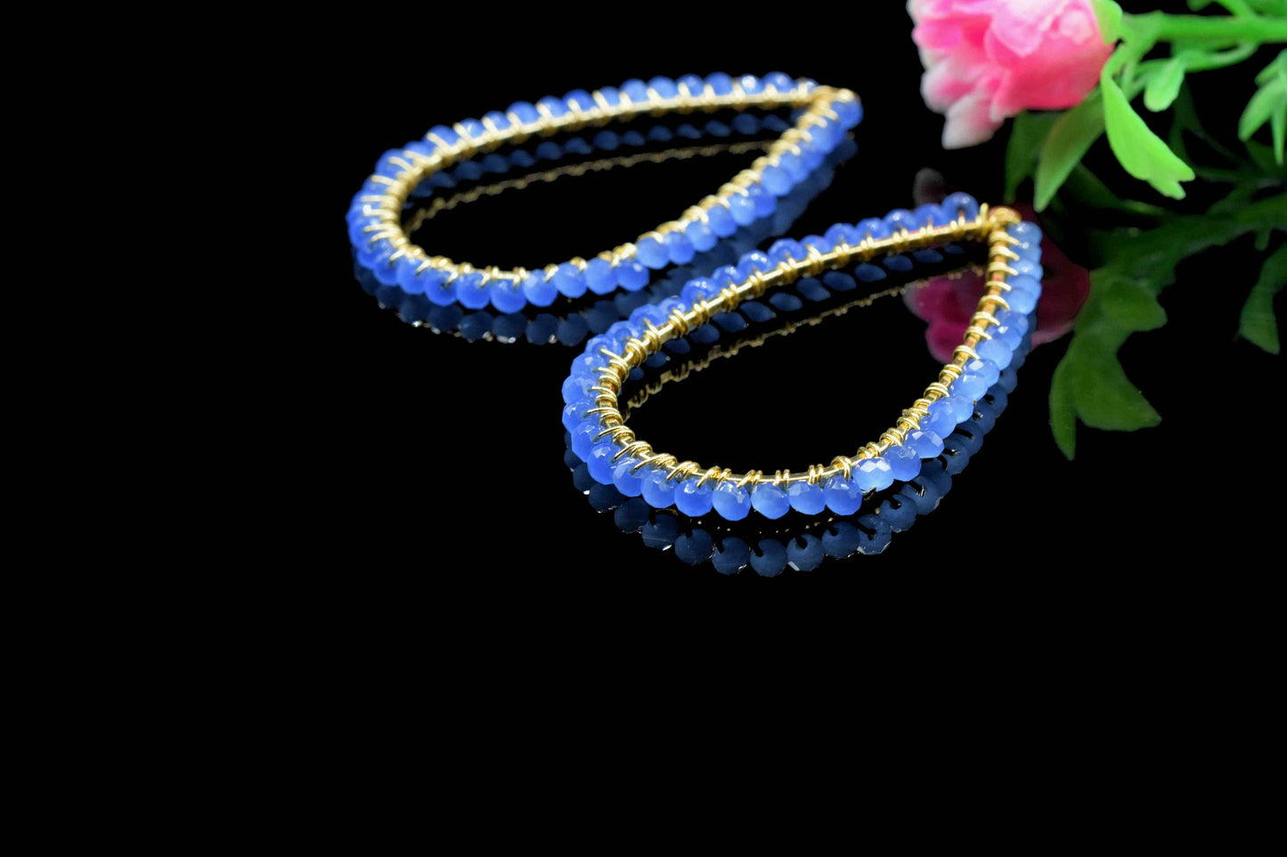 Blue Quartz Gemstone, Earrings Components, Wire Wrapped Pendant Earring Connector,Connector Makings, Pear Shape Earrings, Wire Wrapped Beads