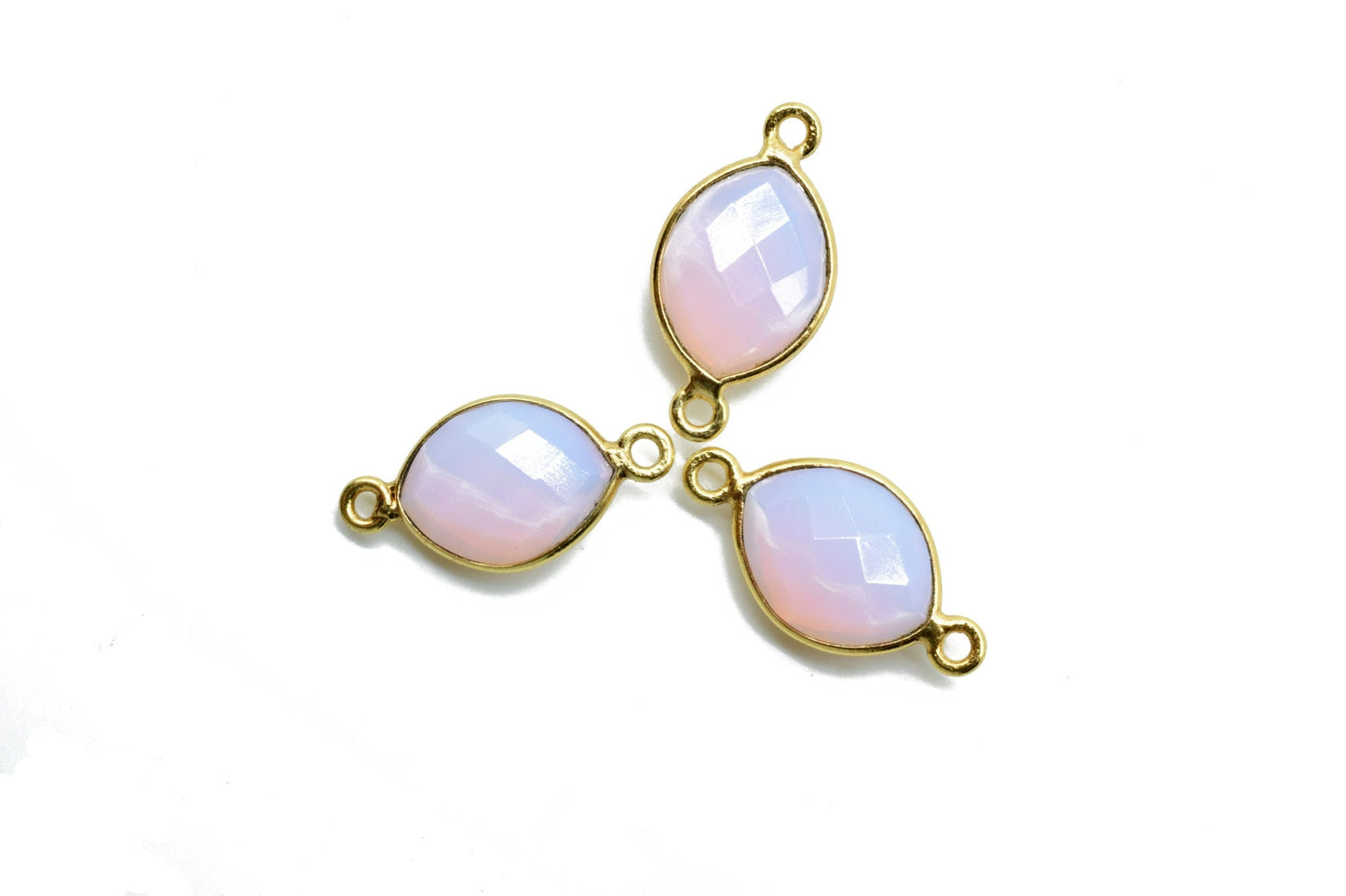Pink Opal 10x13mm eye shape double bail connectors,Pink Opal pendant,Pink opal Gold Plated bezel,Hot Selling Pink Opal double loop Connector