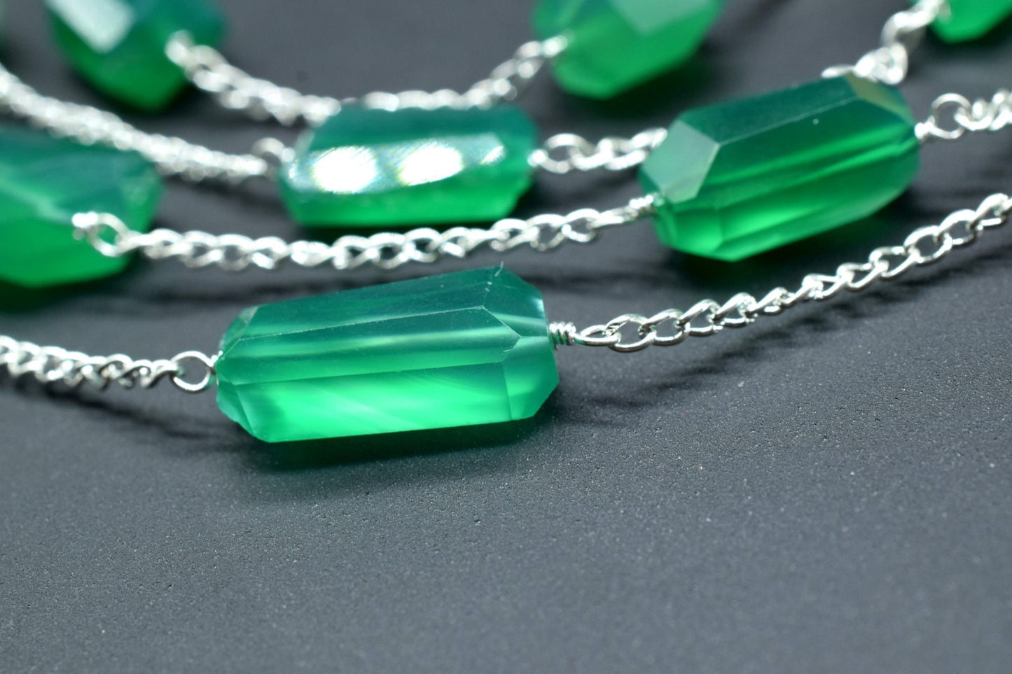 Green Onyx Nugget Beaded Chain,Beaded Rosary Chain,Wrapped Brass Wire,Necklace,Bracelet,Handmade Jewelry,Finding Necklace,rough stone rosary