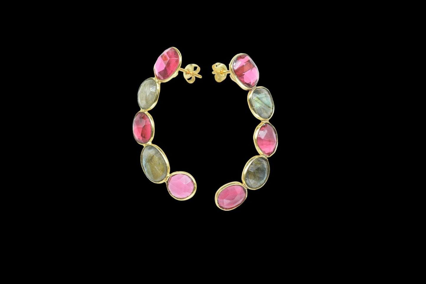 Pink Tourmaline Earring/Double Stone Earring/Gemstone Labradorite Earring/Bridal Jewelry Earring/Women Earring/Handmade Earring/Gift For Her