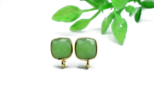 Chrysoprase 8mm Earring Connector,Jewelry,Cushion Earring Connector,Jewelry Making Components,Chrysoprase Ear Stud,Jewelry Supplies,Findings