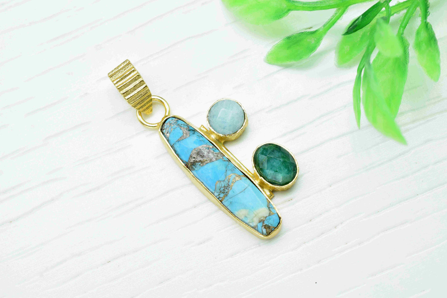 Multi Gemstone Pendant,Copper Turquoise 6x25mm Rectangle Shape Pendant,Amazonite Pendant,Single Bail Pendant,Emerald Gemstone Pendant,Gift