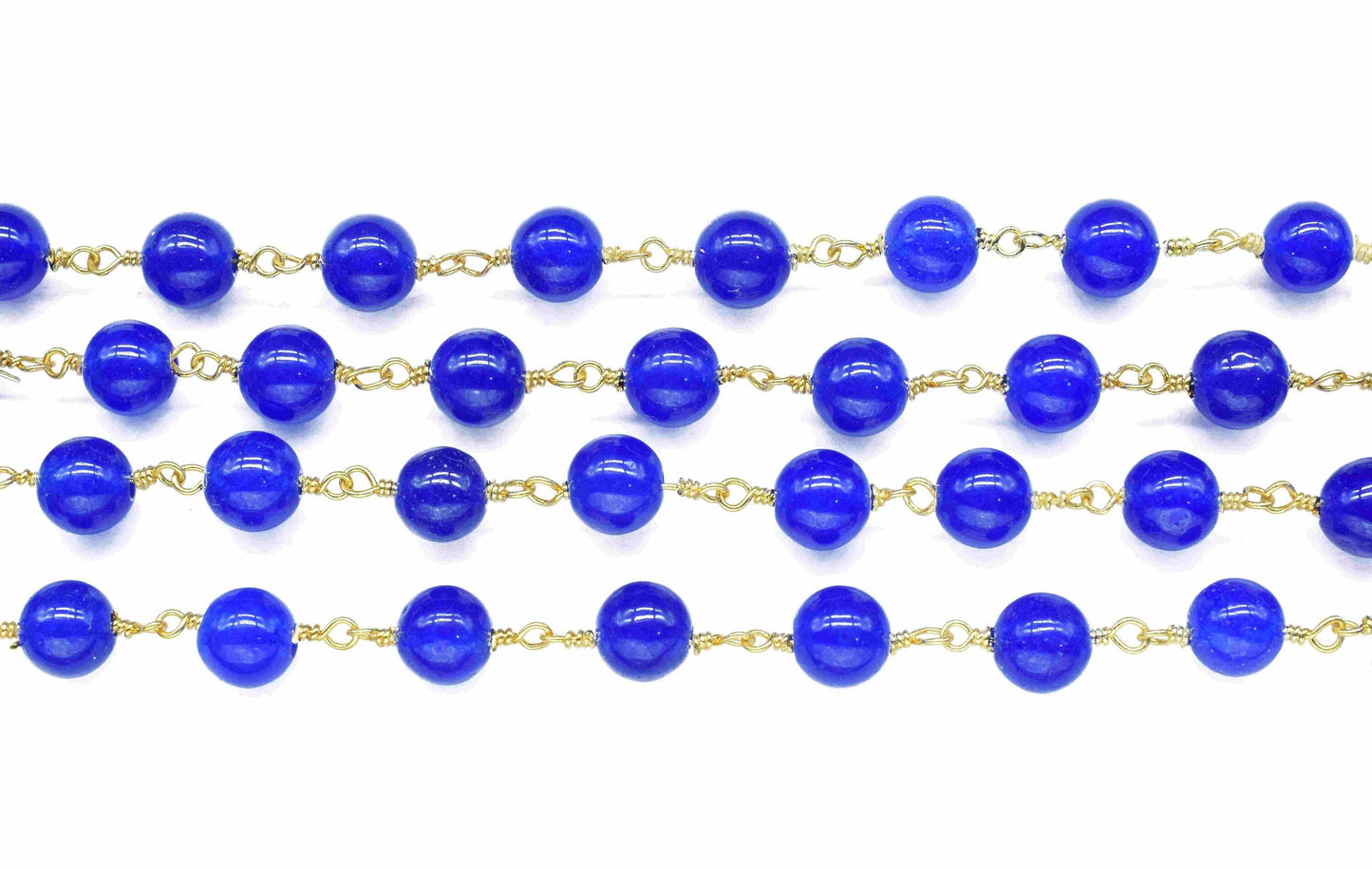 Blue jade Smooth Gemstone 6mm Smooth Bead Chain,Blue jade Beaded Rosary Chain Jewelry,Blue jade Wire Wrapped Gold Plating Beads Chain,Gift