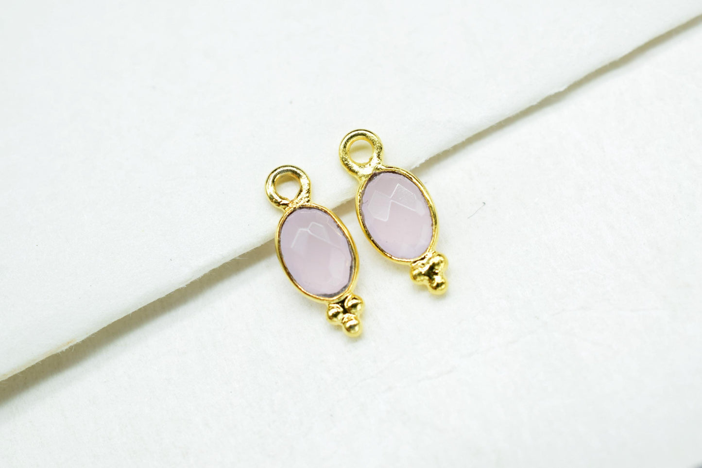 Rose Quartz Charms Connector/Handmade Jewelry/Gold Plated Connector/Tiny Pendant/Rose Quartz Pendant/Oval Shape Connector/Gemstone Charms
