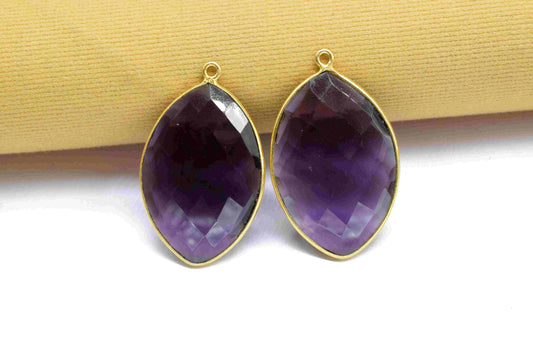 Amethyst 20x30mm Bezel,Marquise Shape Pendant,Single Bail Connector,Purple Gemstone Bezel Charm,Handmade Bezel Pendant,Amethyst Jewelry,Gift