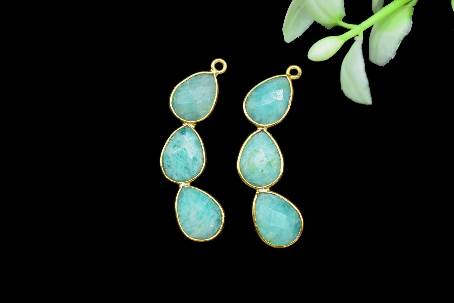 Handmade Pear Beads Connectors,Gemstone Craft Supply,Elegant Finding Beads,Three Stone Jewelry,Station Bezel Link,Components Earrings,Gift