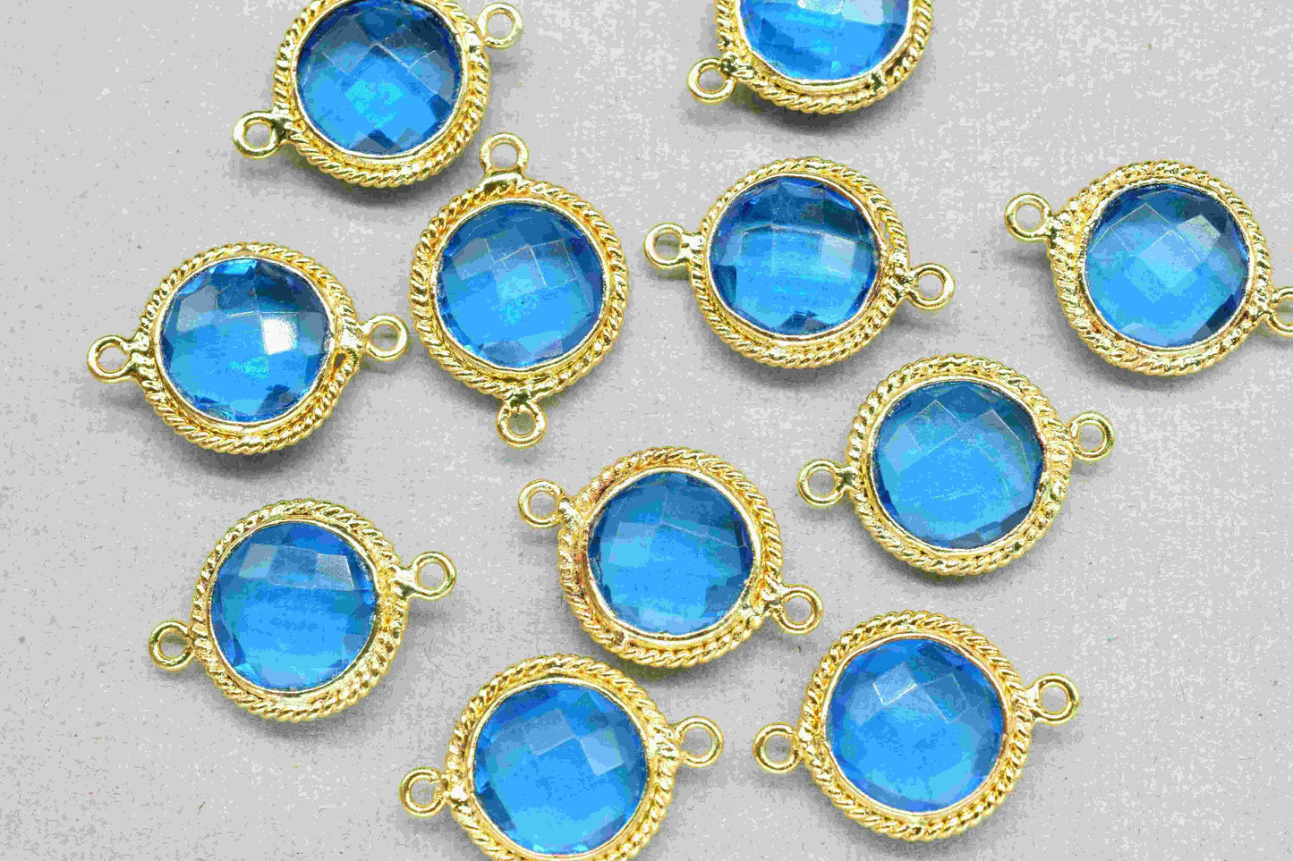 London Blue Topaz 10mm Round Double Bail Charms,Blue Topaz Bezels,Blue Topaz Bezels Charms,Topaz Double Loop Connector,Blue Topaz Charm,Gift