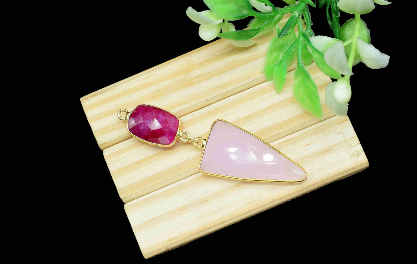 Rose Quartz Pendant Charms , Ruby Dangle Earring Component , Multi Gemstone Dangle Earring , Component Jewelry , B'day Gift