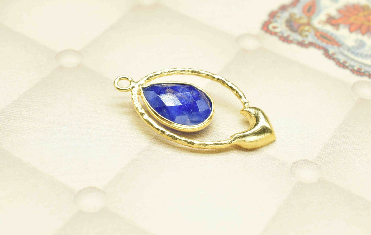Sapphire Pear Shape Pendant , Sapphire Single Bail Pendant , Multi Gemstone Charms , Gold Plated Gemstone Connectors , Summer Collection
