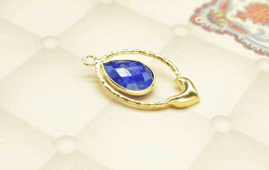Sapphire Pear Shape Pendant , Sapphire Single Bail Pendant , Multi Gemstone Charms , Gold Plated Gemstone Connectors , Summer Collection