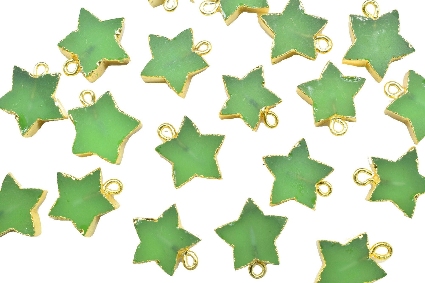 Prehnite Star Connector,Single Bail Gold Connector,Handmade Star Charms Necklace,StarJewelry Making Supply,Electroplated Gemstone Jewelry