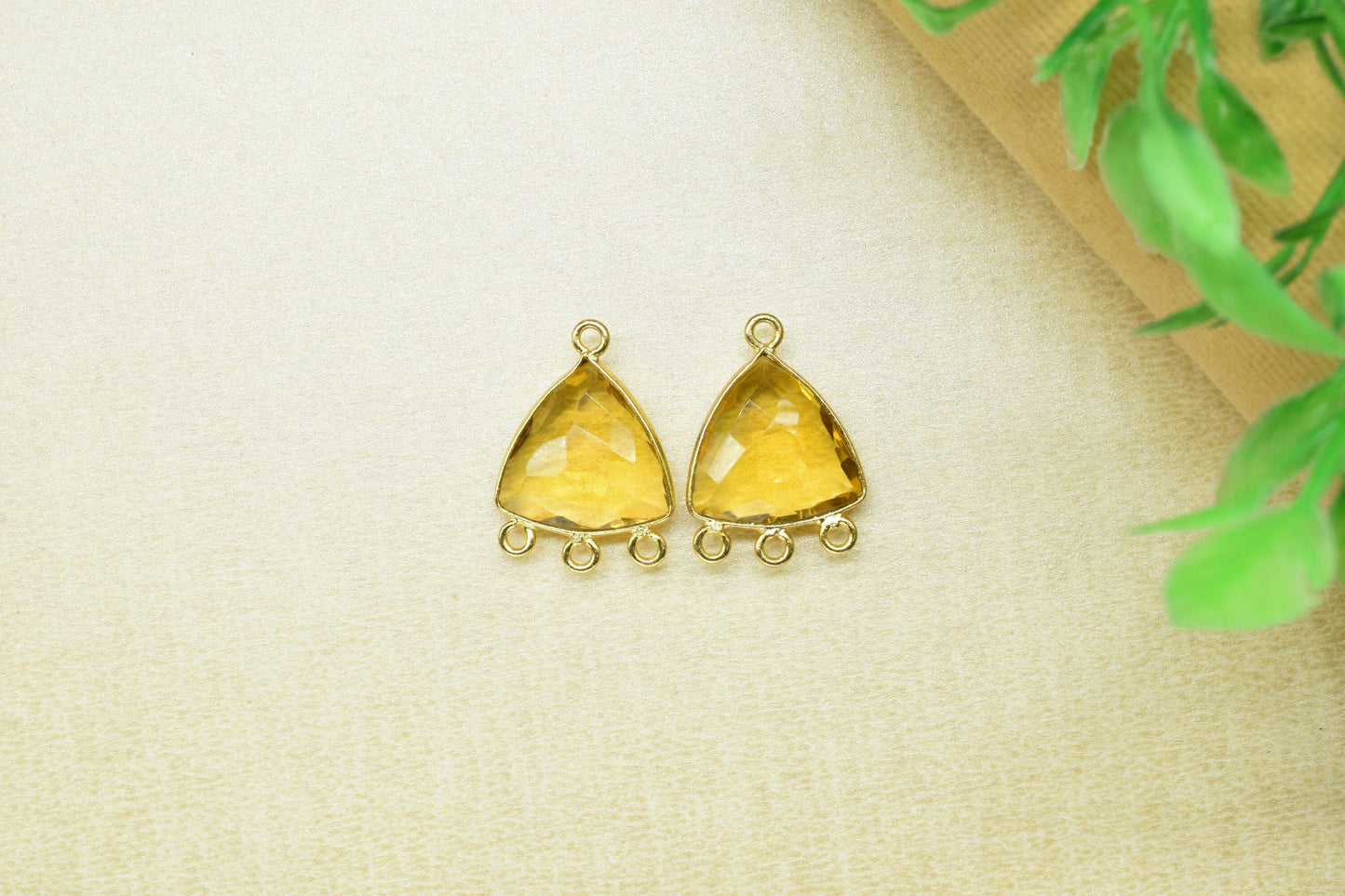 Citrine Gemstone Faceted 15mm Triangle shape Pendant,Citrine Checker Cut bezel Charms Jewelry,Citrine single bail Gold Plated bezel,Gift
