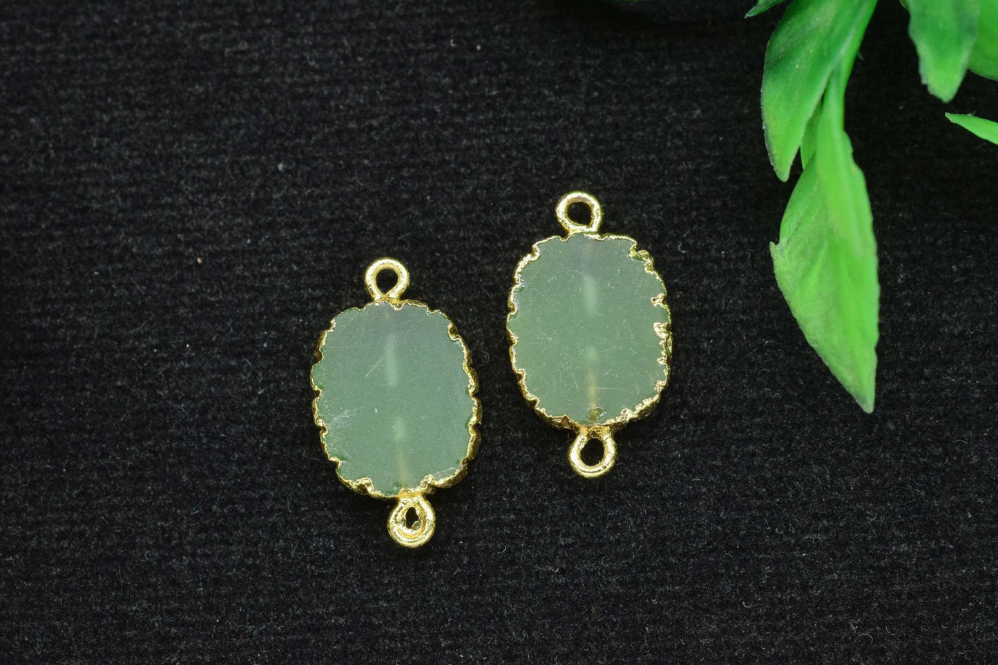 Prehnite Electroplated Pendants,Handmade Cabechon Pendant Charm necklace,Oval Shape Pendant Jewelry,Gemstone Double Bail Connectors,Gift