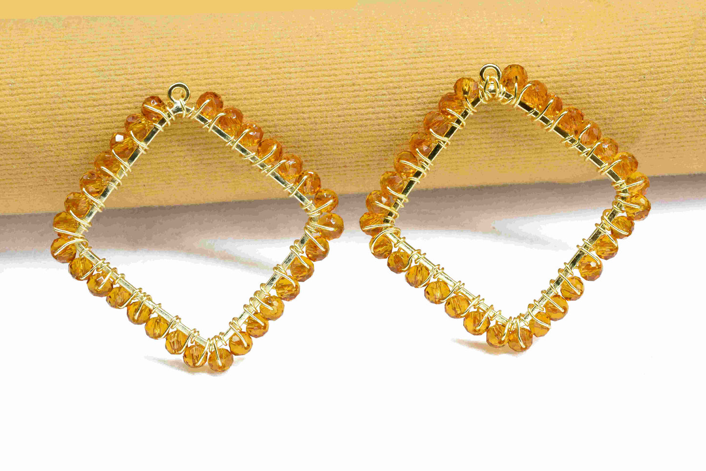 Citrine Wire Wrapped Dangle Connectors,Square Pendant Components,Handmade Earring,Beaded link Earring,Finding Component Citrine Jewelry,Gift