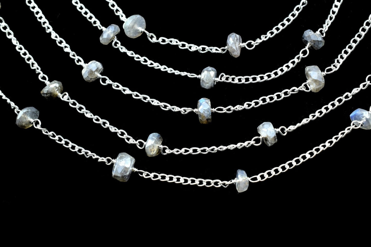 Labradorite Rosary Chain,Labradorite Coted Beads Rosary,Jewelry Making Rosary,wire wrapped Rondelle chain by foot,Gemstone Bead Chain,Rosary