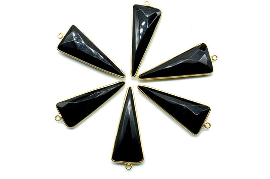 Black Onyx 16x38mm Trillion Shape bezel,Gold Plated bezel,Black Onyx bezel five Pieces Connectors,Jewelry Supply,Black onyx fancy Pendants