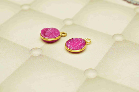 Pink Druzy Charm Pendants, 8mm Druzy Connectors,Pink Druzy Round Studs Ear post,Electroplated Light Pink Druzy Connectors,DIY Jewelry Making