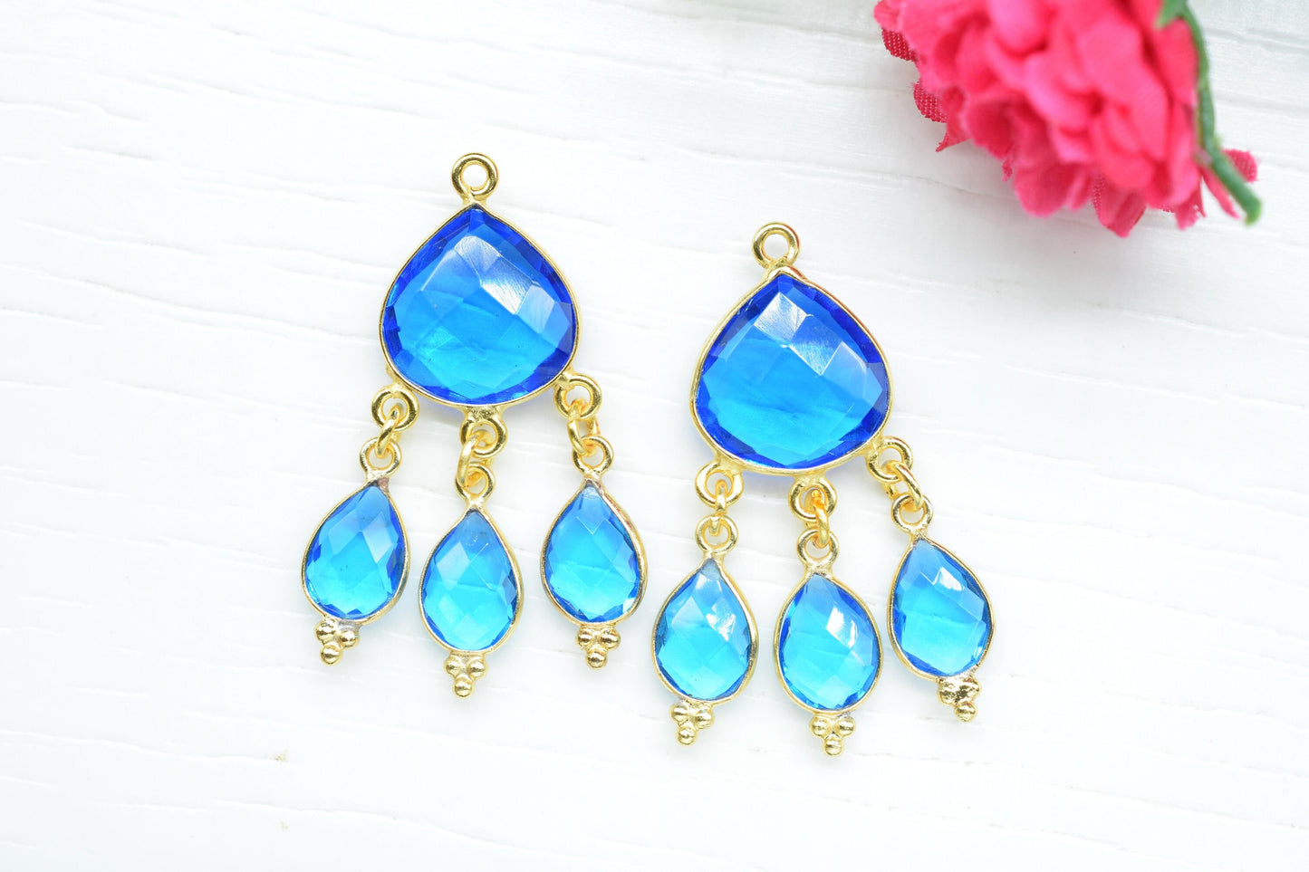 Blue Topaz Bezel Charms Connector/Blue Pendant/Connector Bezel Jewelry/Station Bezel Link Pendant/Handmade Jewelry/Connector/B'day Gift