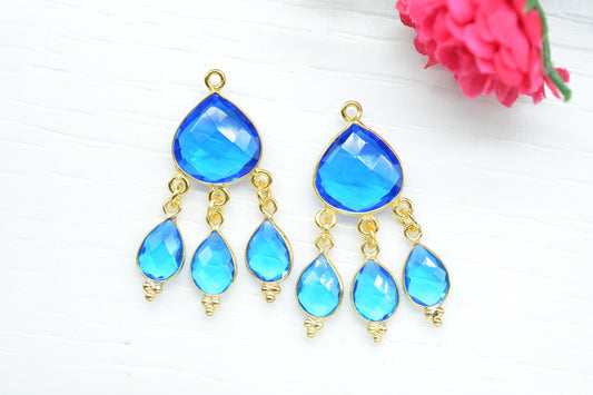 Blue Topaz Bezel Charms Connector/Blue Pendant/Connector Bezel Jewelry/Station Bezel Link Pendant/Handmade Jewelry/Connector/B'day Gift