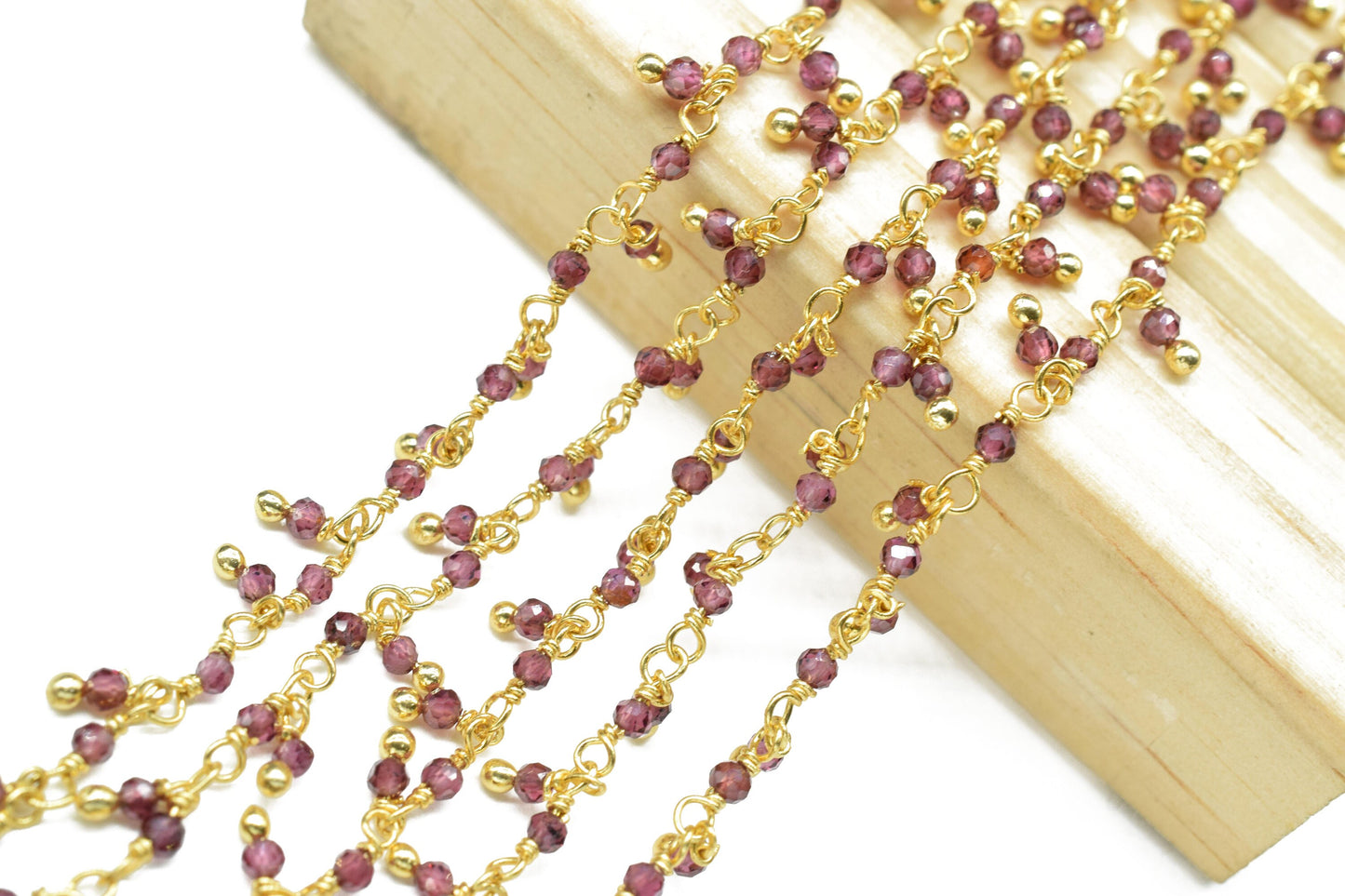 Garnet 2mm Cluster Rosary Chain,Gemstone Chain,Garnet Dangling Faceted Chain,Wire Wrapped Necklace Chain,Handmade Station Link Jewelry Gift