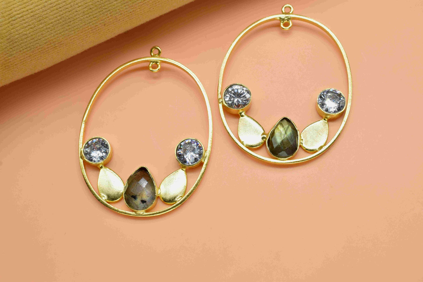 Multi Stone Labradorite Zircon Gemstone Pendant,Finding Oval Shape Single Bail Charm,Finding Gold Plated Connectors,Labradorite Earring,Gift