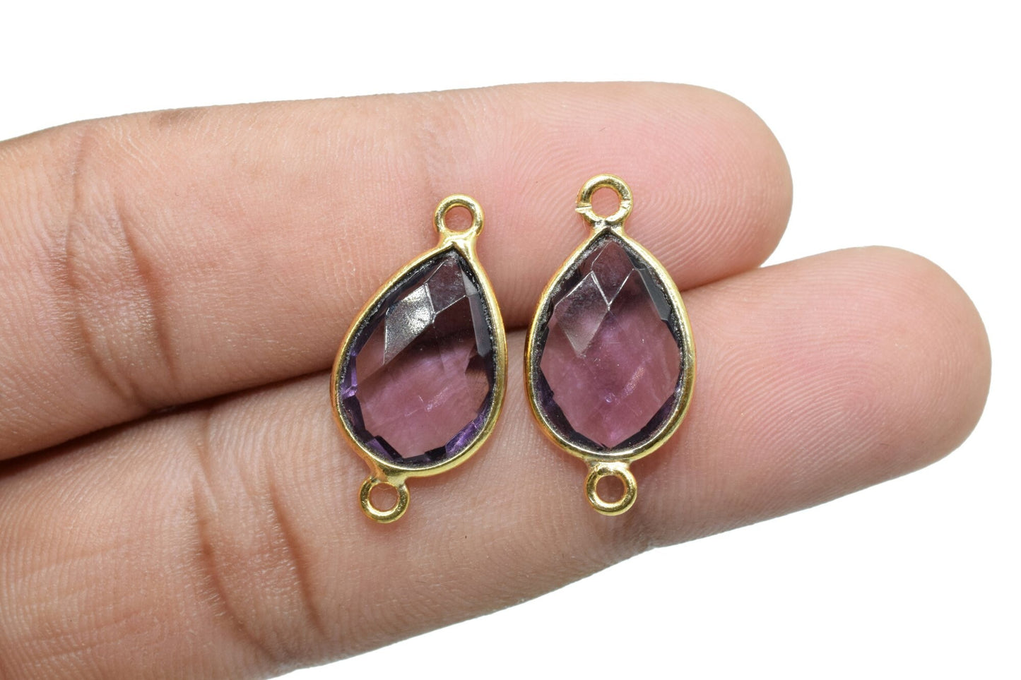 Amethyst 10x14mm Pear shape double bail connectors,Amethyst  Pear pendant,Amethyst Gold Plated bezel,jewelry making charms craft,Amethyst