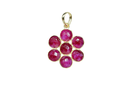 Natural Ruby Pendant,Precious Gemstone Pendant,Ruby Jewelry,Station Bezel Link Supply,Handmade Flower Pendant Jewelry,Round Flower Pendant