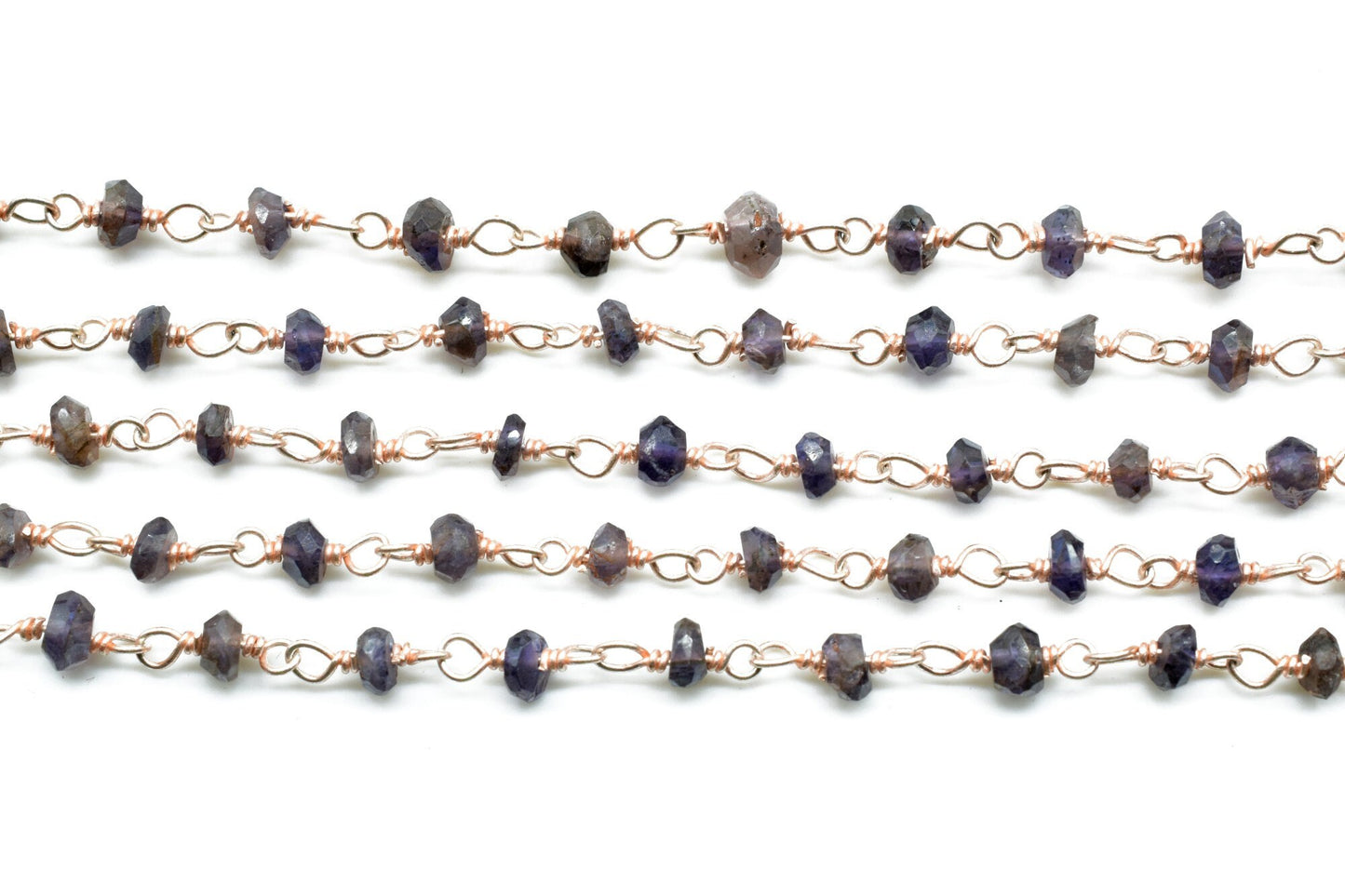 Rose Gold Plated iolite Rosary Chain,Purple Crystal Beaded Chains,3mm iolite Beaded Chain,Wholesale Price Rosary Roll,Faceted beads,