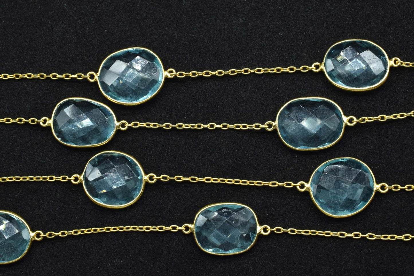 Sky Topaz connector link Chain,Sky Topaz Bezel Chain,Sky Topaz Oval Shape Connector Chain,Sky Topaz bezel chain,Sky Topaz link chain,Topaz