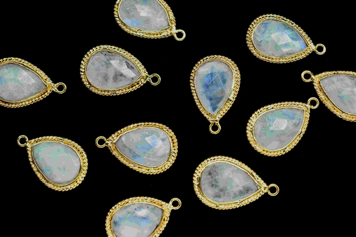 Rainbow Moonstone Pear Shape Single Bail Connector,Moonstone 9x13mm Teardrop Pendant,Moonstone Gold Plated Bezel,Jewelry Making Charms Gift