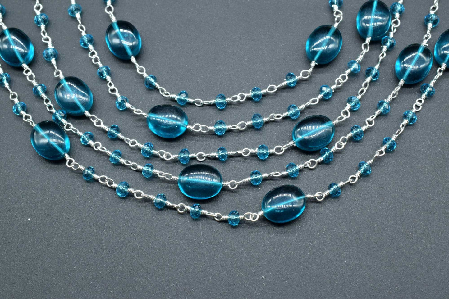 Neon Apatite Smooth Oval Shape Chain , Neon Apatite Silver Wire Plated Rosary Beaded Chain,Chain Per Foot,Gemstone Beads,Rosary Beaded Chain
