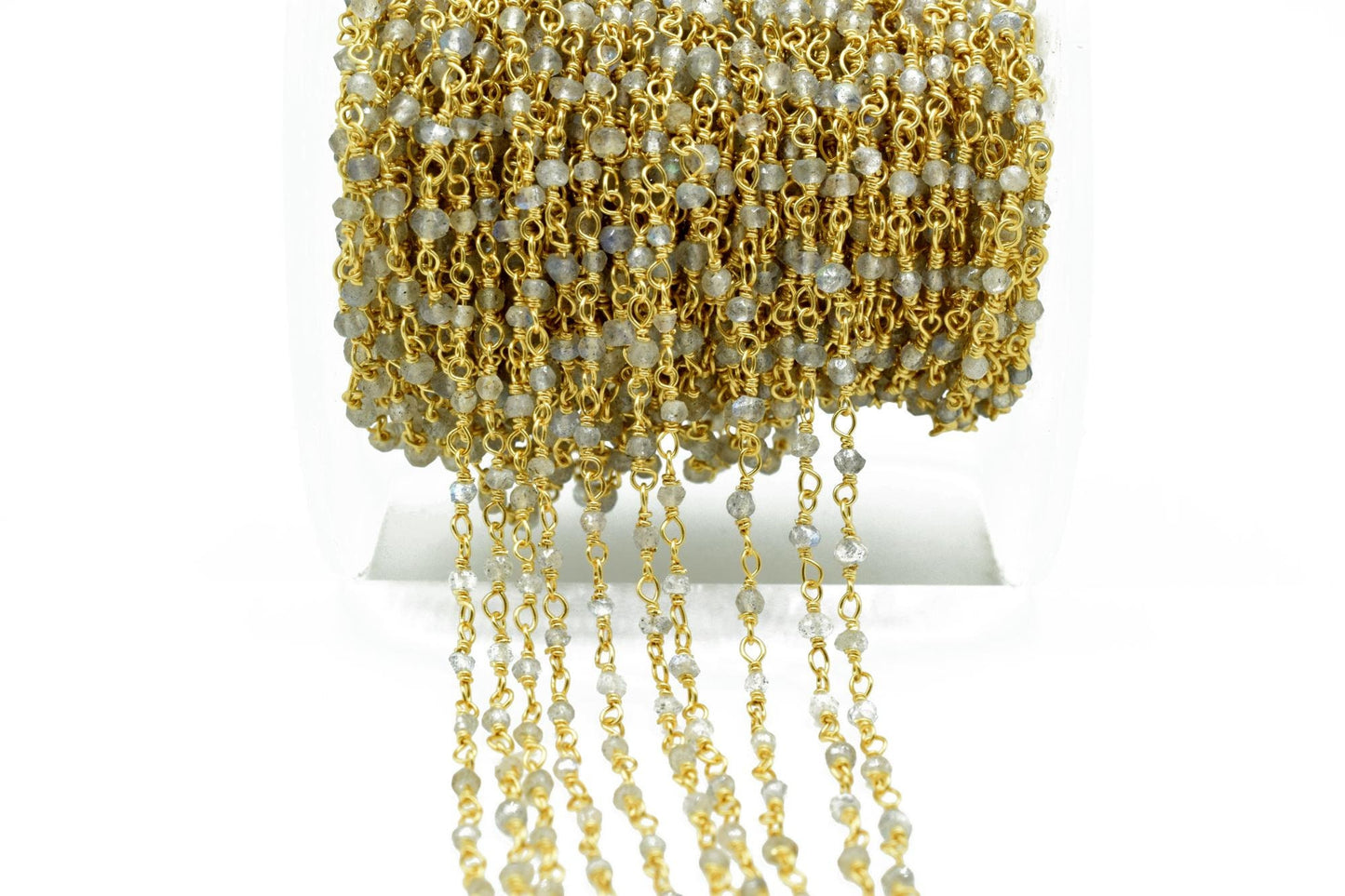 Labradorite 2mm Beaded Chain,Blue Fire Labradorite Rosary Chains,Gold Plating Wire Wrap Chain,Brass chain,Jewelry Making Chains,Rosary chain