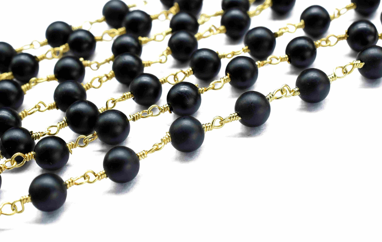 Black Agate Smooth Beads Rosary,black Agate Wire Wrapped Chain By Foot For Necklace,Black Agate 6mm round Shape Handmade Jewelry Making,Gift