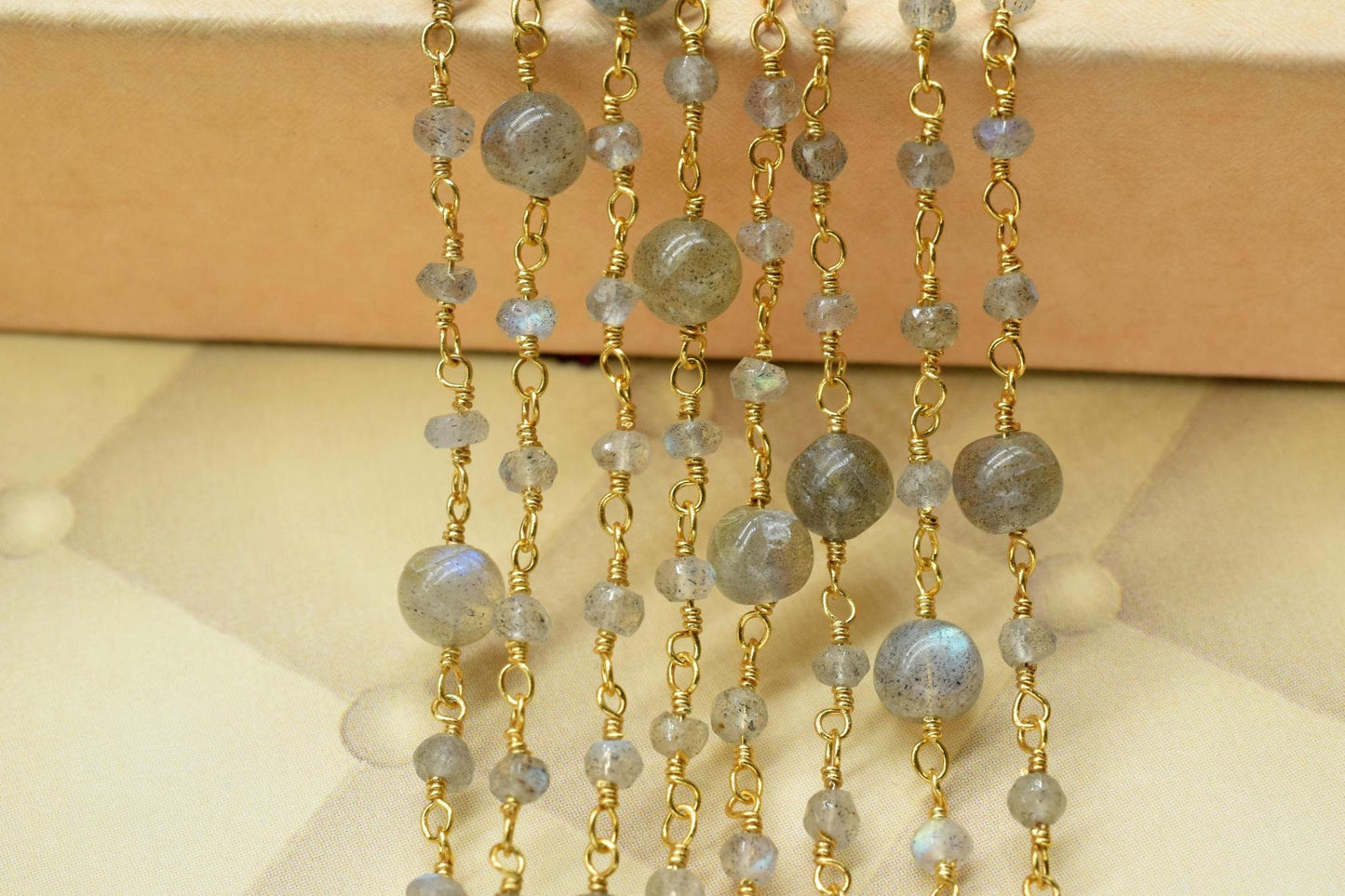 labradorite round balls  Beaded rosary ,Labradorite rosary Chain,Sold By Foot,labradorite wire wrapped beaded chain,jewelery making,handmade