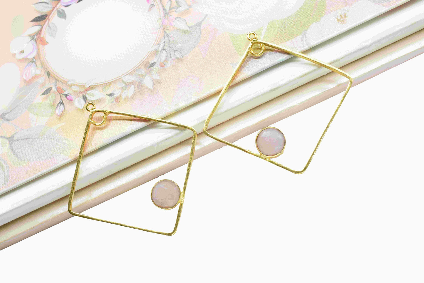 Peach Moonstone Gemstone Dangle Connector,Square Pendant Component,Finding Component Peach Moonstone Jewelry,Square Shape Component Jewelry