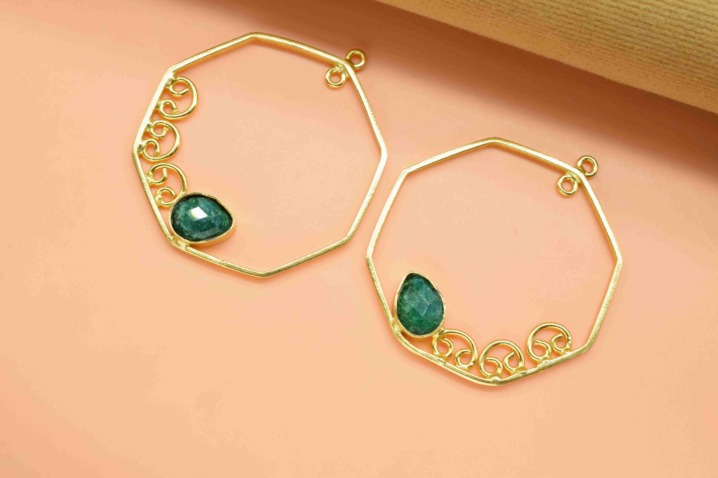 Emerald Gemstone 6x8mm Teardrop Shape Pendant, Emerald Pendant Jewelry, Gemstone Faceted, Finding 32mm Hexagon Shape Jewelry, Gift For Women