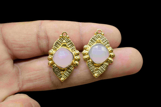 Pink chalcedony 10mm Single Bail Connector Earrings,Gemstone Connector,Earring Making Connector,Pink Quartz Pendant,Gemstone Connector ,Gift