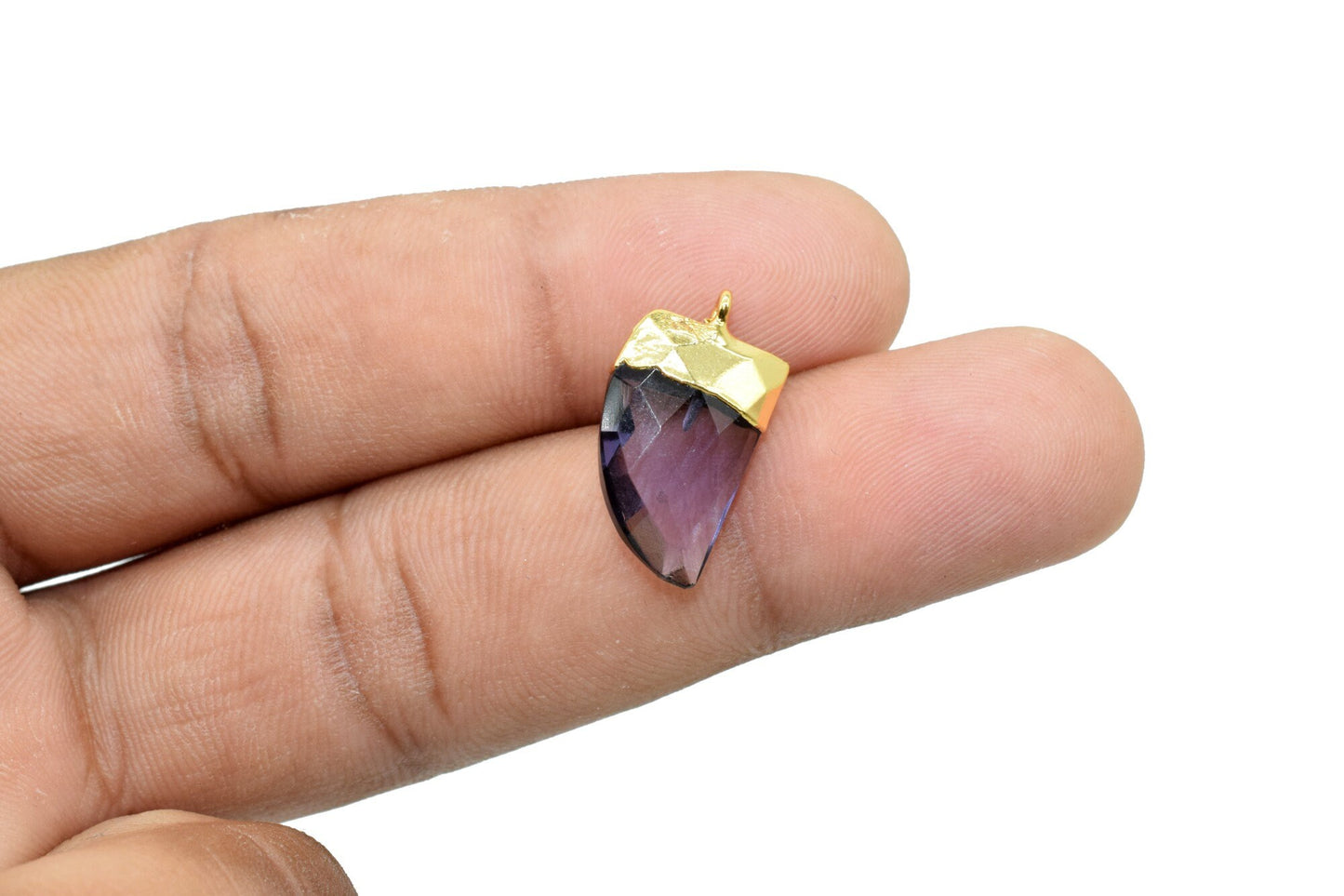 Amethyst 10x15mm Horn shape single bail charms,Amethyst fancy pendant,Amethyst Gold Plated bezel,jewelry making charms,Horn connectors charm