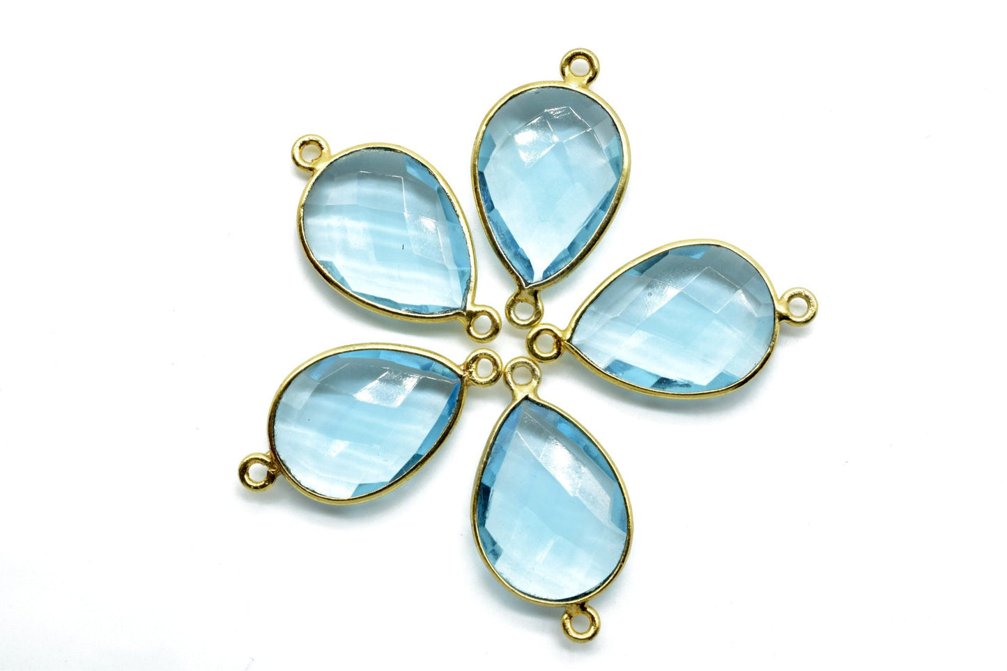 Sky Topaz 13x18mm Pear shape double bail connectors,Sky Topaz Pear pendant,Sky Topaz Gold Plated bezel,jewelry making charms craft,Sky Topaz