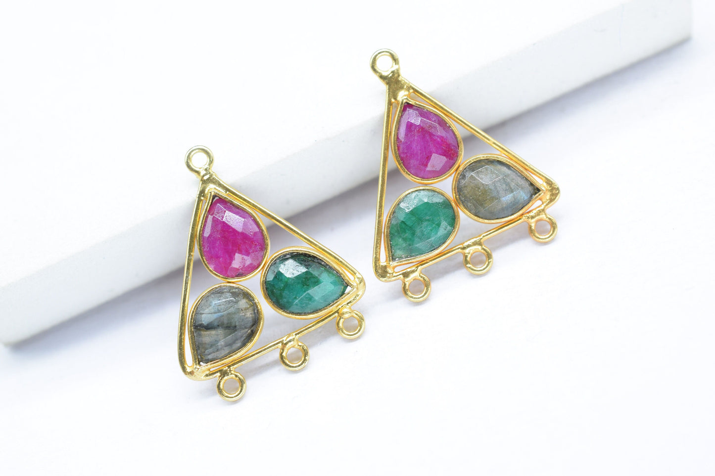 Multi Gemstone Teardrop Faceted Bezel Pendant,Handcrafted Gemstone Jewelry,Multi Sapphirer Bezel Connector,Tringle Shape Pendant,RubyJewelry