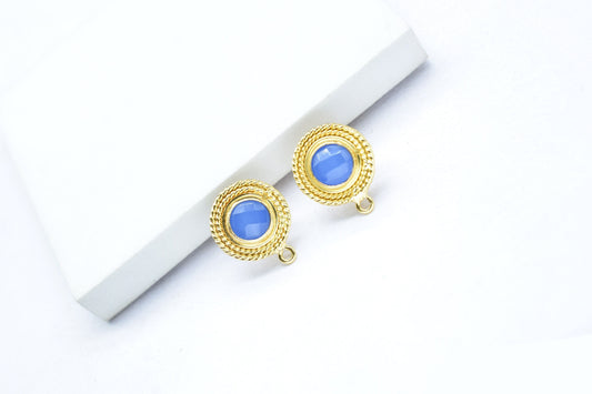 Blue Chalcedony Gemstone Earring Connector/Chalcedony Round Earring/Designer Earrings/Gold Plated Jewelry/Handmade Jewelry/Earring Connector